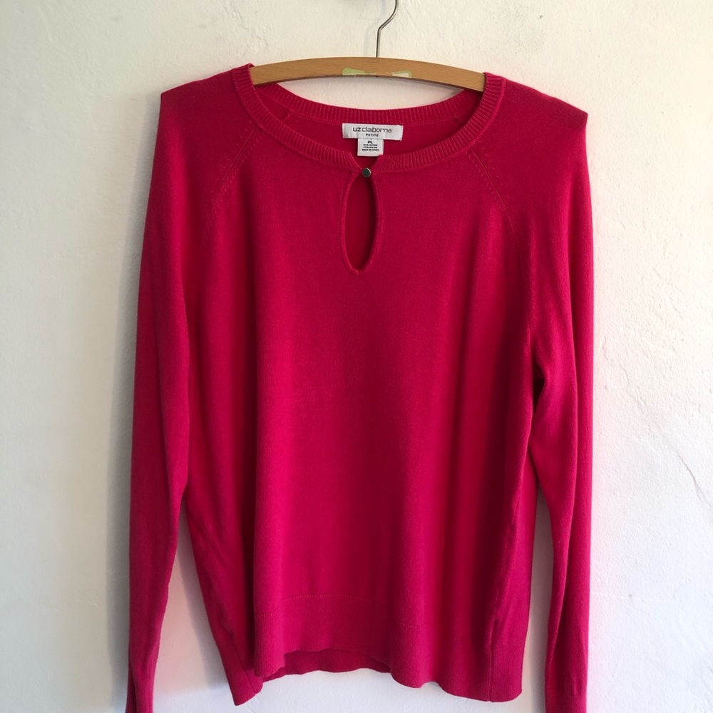 Liz Claiborne Sweater Women's Size Petite PL Long Sleeve Keyhole Rich Pink